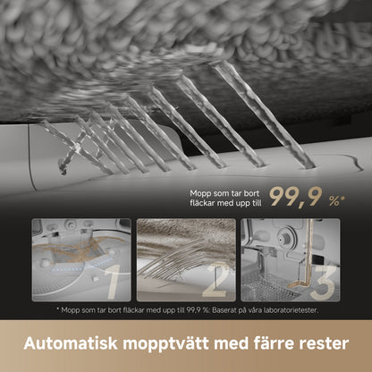 Dreame X50 Ultra robotstøvsuger hvid, viser moppefunktion, 99,9 snavs fjernet, 20.000 Pa sugestyrke, færre rester.