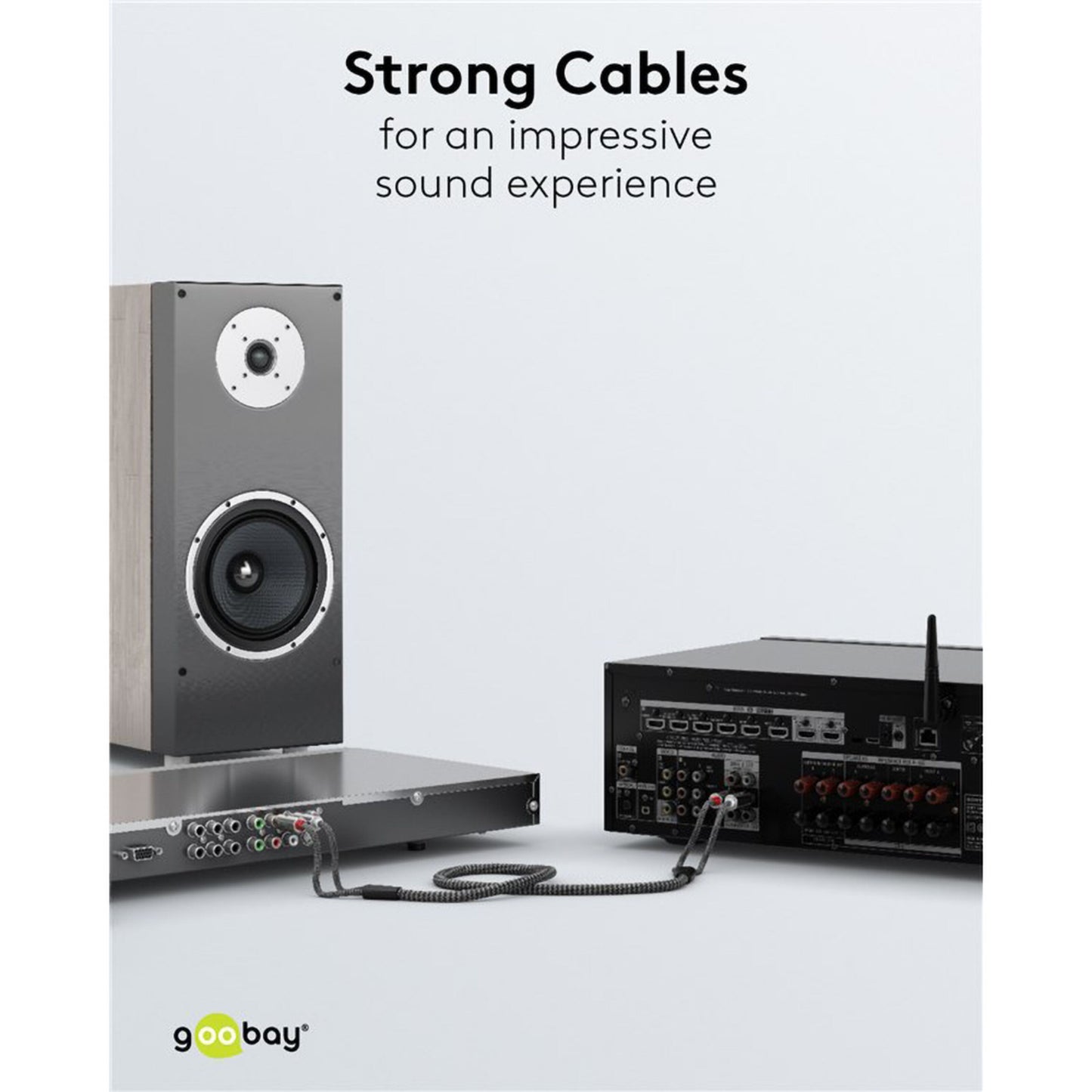 Stereo RCA-kabel 2 m med AV-Cables.dk-logo nederst til venstre, lysegrå baggrund.