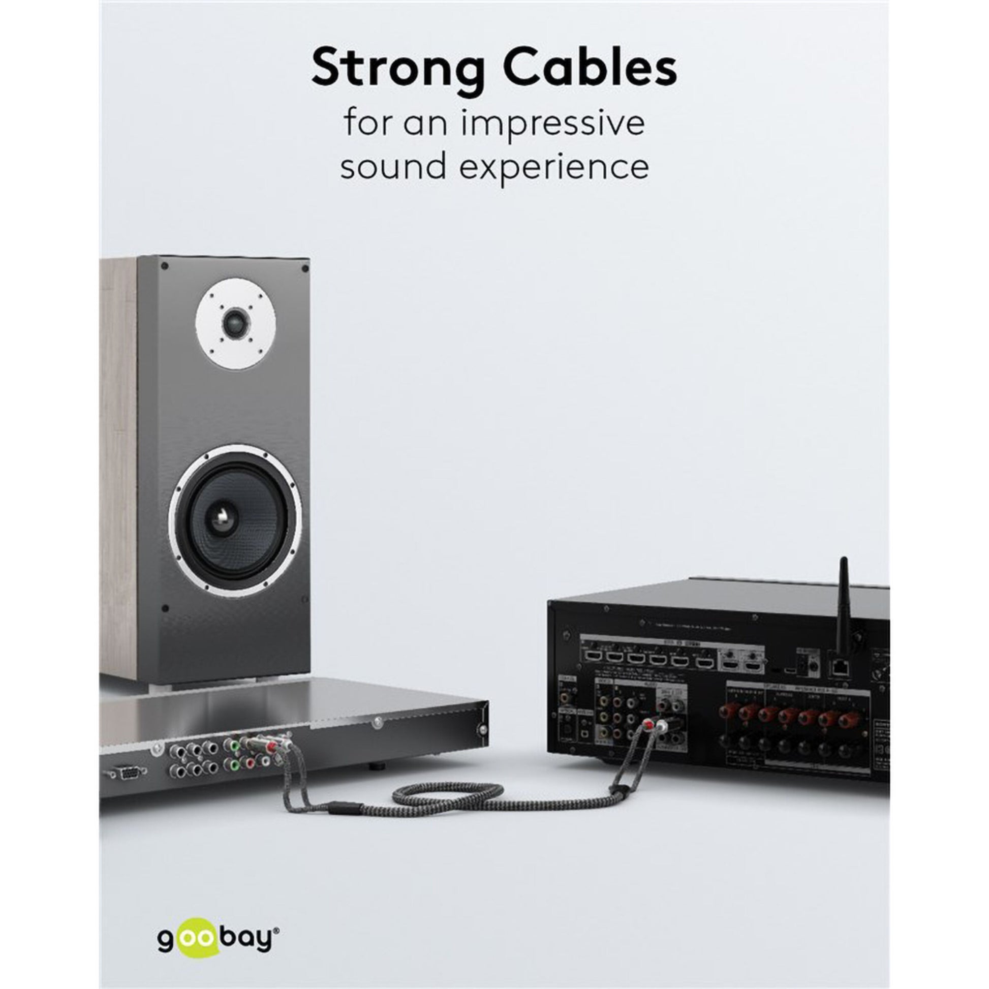 Stereo RCA-kabel 2 m med AV-Cables.dk-logo nederst til venstre, lysegrå baggrund.