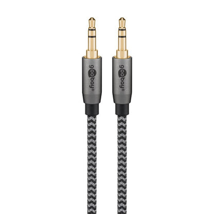 Goobay AUX lydkabler 3,5 mm sort og grå, 2 m, flettet tekstil, guldforgyldte stik.