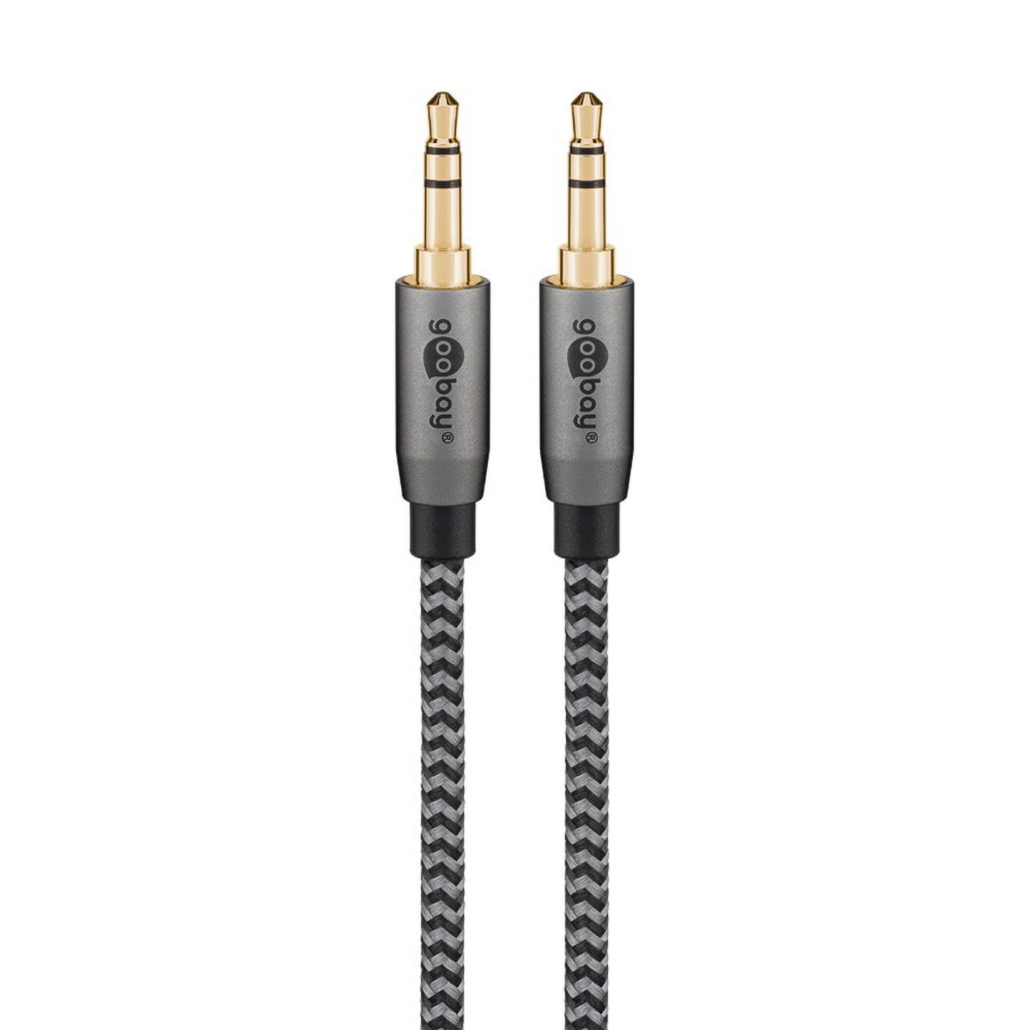 Goobay AUX lydkabel 3,5 mm, 1 m, til guldbelagte stik, sort/hvid flettet kabel.