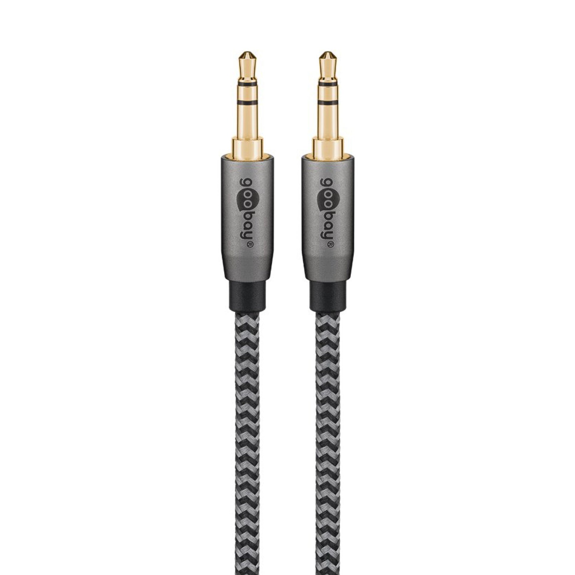 Goobay AUX lydkabel 3,5 mm, 1 m, til guldbelagte stik, sort/hvid flettet kabel.
