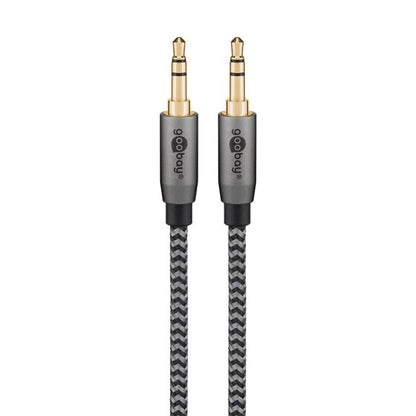 Goobay AUX lydkabel 3,5 mm, 1 m, til guldbelagte stik, sort/hvid flettet kabel.