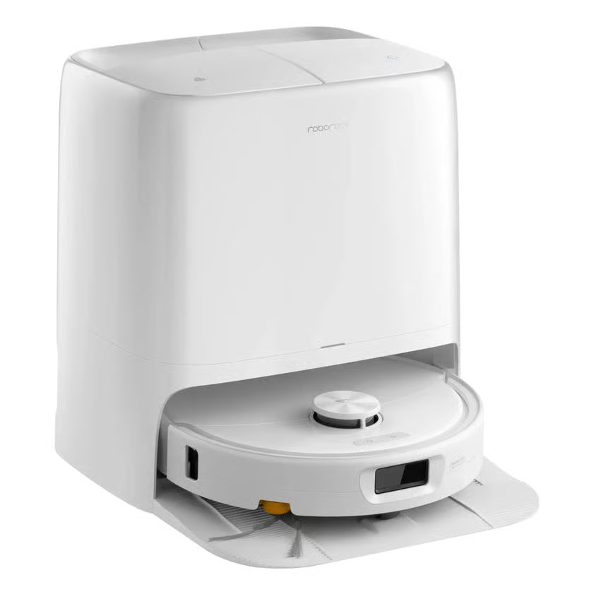 ROBOROCK Qrevo 2 Pro robotstøvsuger med moppefunktion, hvid, i ladestation med synlige moppepuder og sensorer.