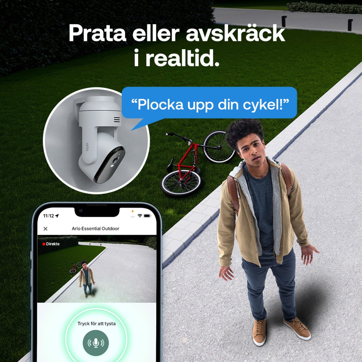 Arlo Essential 3 HD PTZ trådløst overvågningskamera, live-feed på smartphone med svensk tekst, 2-pak.