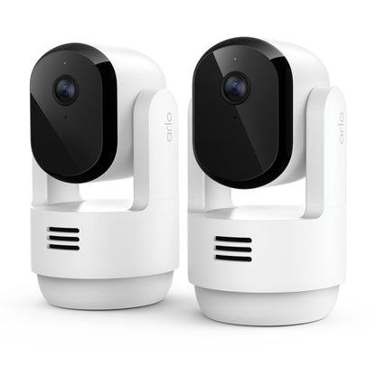Arlo Essential 3 HD PTZ indendørs overvågningskamera, hvid, trådløs Wi-Fi, drejefod, 2-pak.
