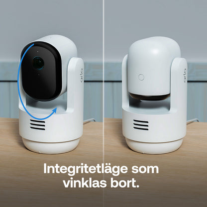 Arlo Essential 3 HD PTZ-overvågningskamera 2-pak, én med synlig linse, én med dækket linse, svensk tekst: Integritetsläge.