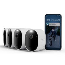 Arlo Pro 6 trådløse overvågningskameraer med smartphone, der viser live video i Arlo-appen.