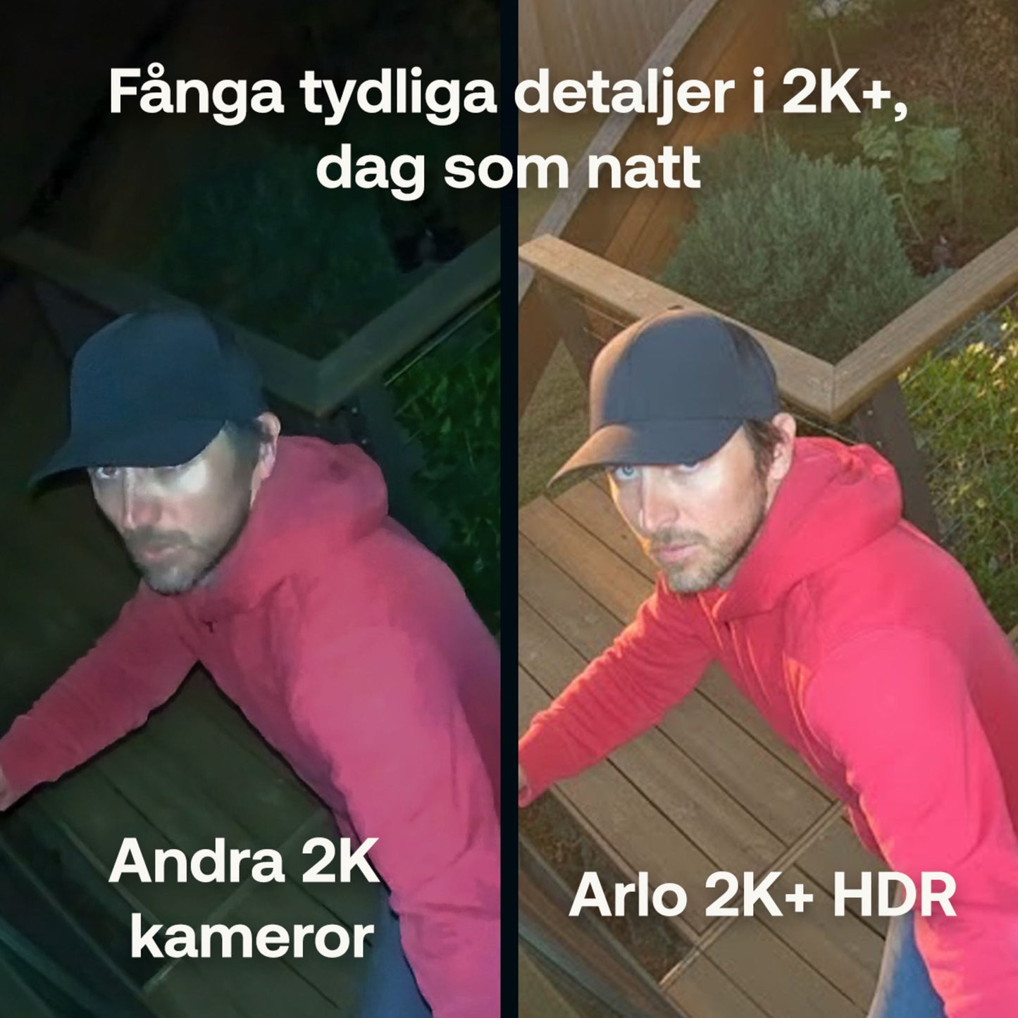 Arlo Pro 6 Trådløs overvågningskamera 4-pak, sammenligning mod Andra 2K kameror, svensk tekst øverst.