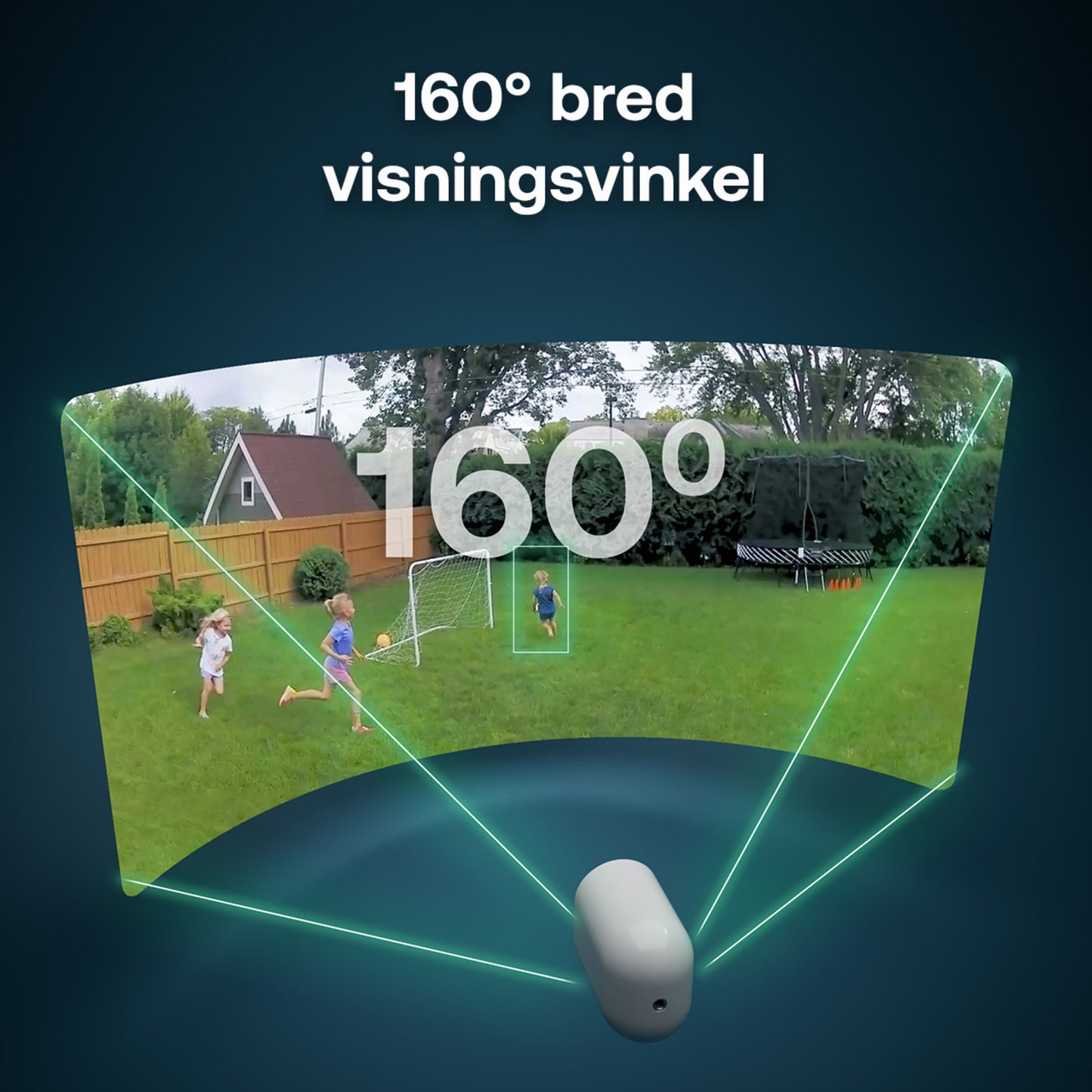 Arlo Pro 6 trådløse overvågningskameraer, sæt af tre, bred 160° visningsvinkel, norsk tekst: 160° bred visningsvinkel.