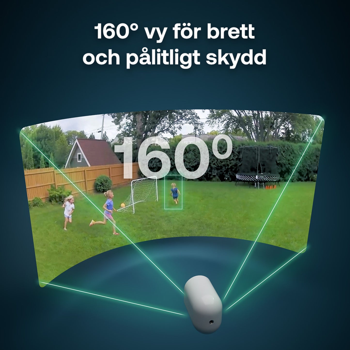 Arlo Pro 6 trådløst overvågningskamera 3-pak med 160° synsvinkel, tekst "160° vy för brett och pålitligt skydd.