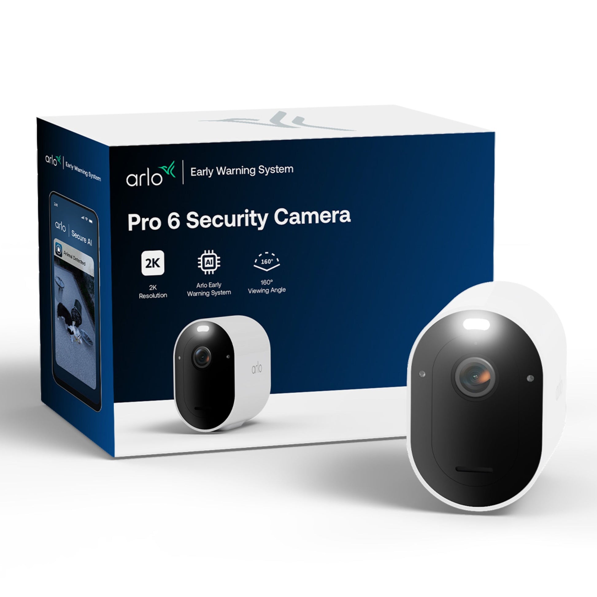Arlo Pro 6 trådløst overvågningskamera 2K opløsning, AI early warning, farvenatvision, 160° synsvinkel, 1-pak.