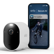 Arlo Pro 6 trådløst overvågningskamera, smartphone med Arlo-app notifikation og farvenatvision vises.