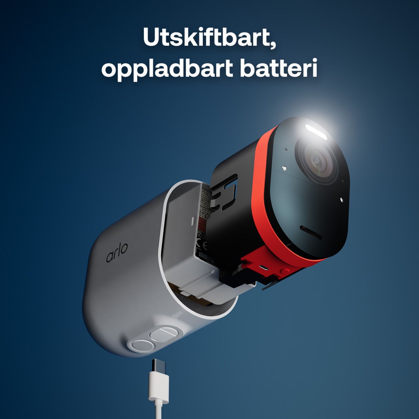 Arlo Ultra 3 4K trådløs overvågningskamera 2-pak, udskifteligt opladeligt batteri, farvenatvision, norsk tekst.