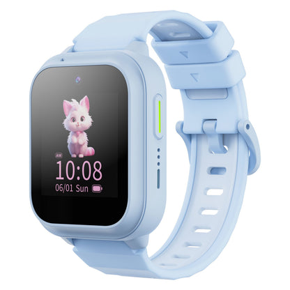 ZTE Watch K2 Pro smartur til børn blå med lyseblåt silikonerem, viser kl 10:08, søndag 1. juni, hvid kat på sort skærm.