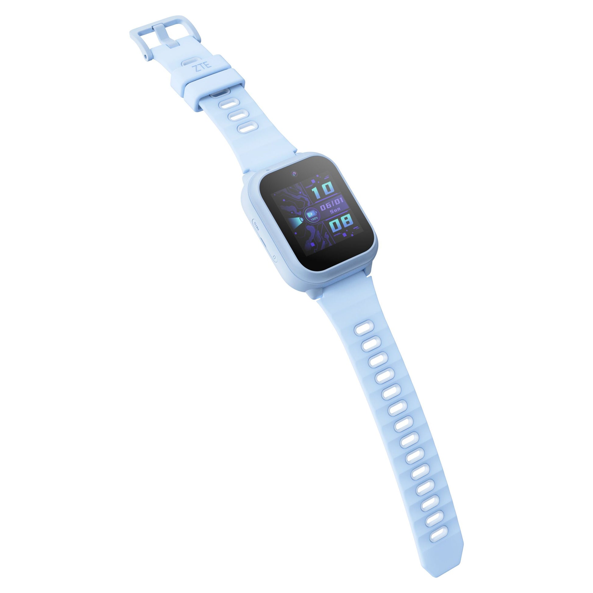 ZTE Watch K2 Pro smartur til børn blå, rektangulær touchscreen med tid og dato, justerbar rem med spænde.