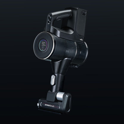 Wilfa Innovac Xceed ledningsfri skaftstøvsuger med digitalt display (90, ECO), gennemsigtig støvbeholder og powerbrush.