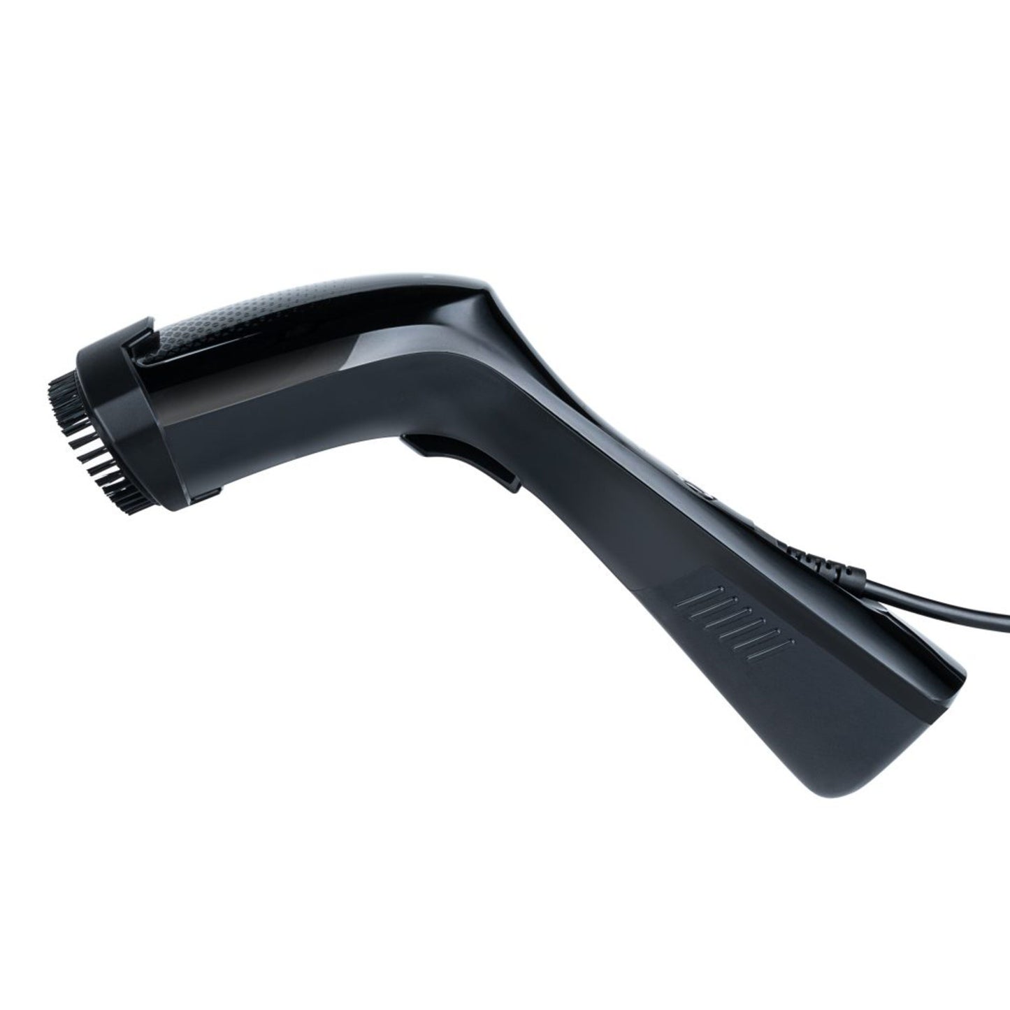 Wilfa børsteadapter til Dapper 1200 tøjdamper, sort, ergonomisk håndtag, børstehoved, rillet greb, hurtig strømledning.
