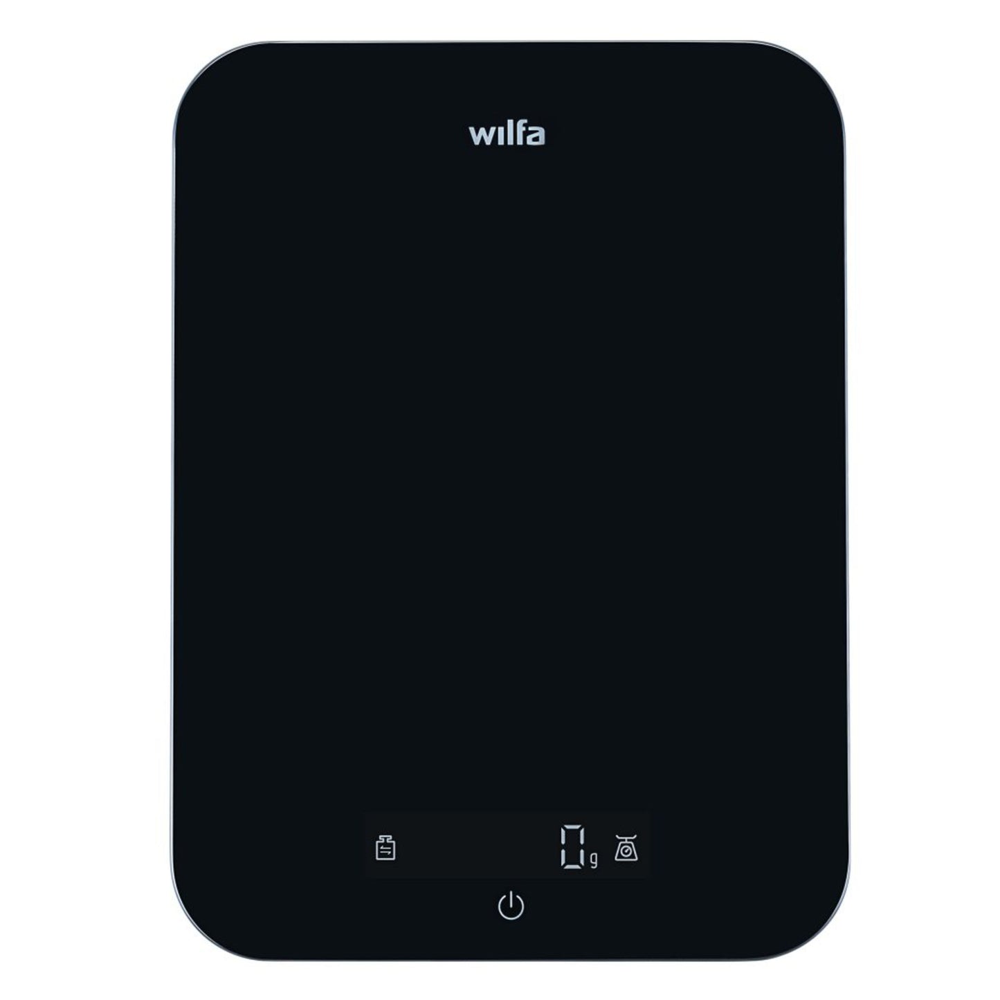 Wilfa Max køkkenvægt 10 kg sort, rektangulær med afrundede hjørner, lille display og Wilfa-logo øverst.