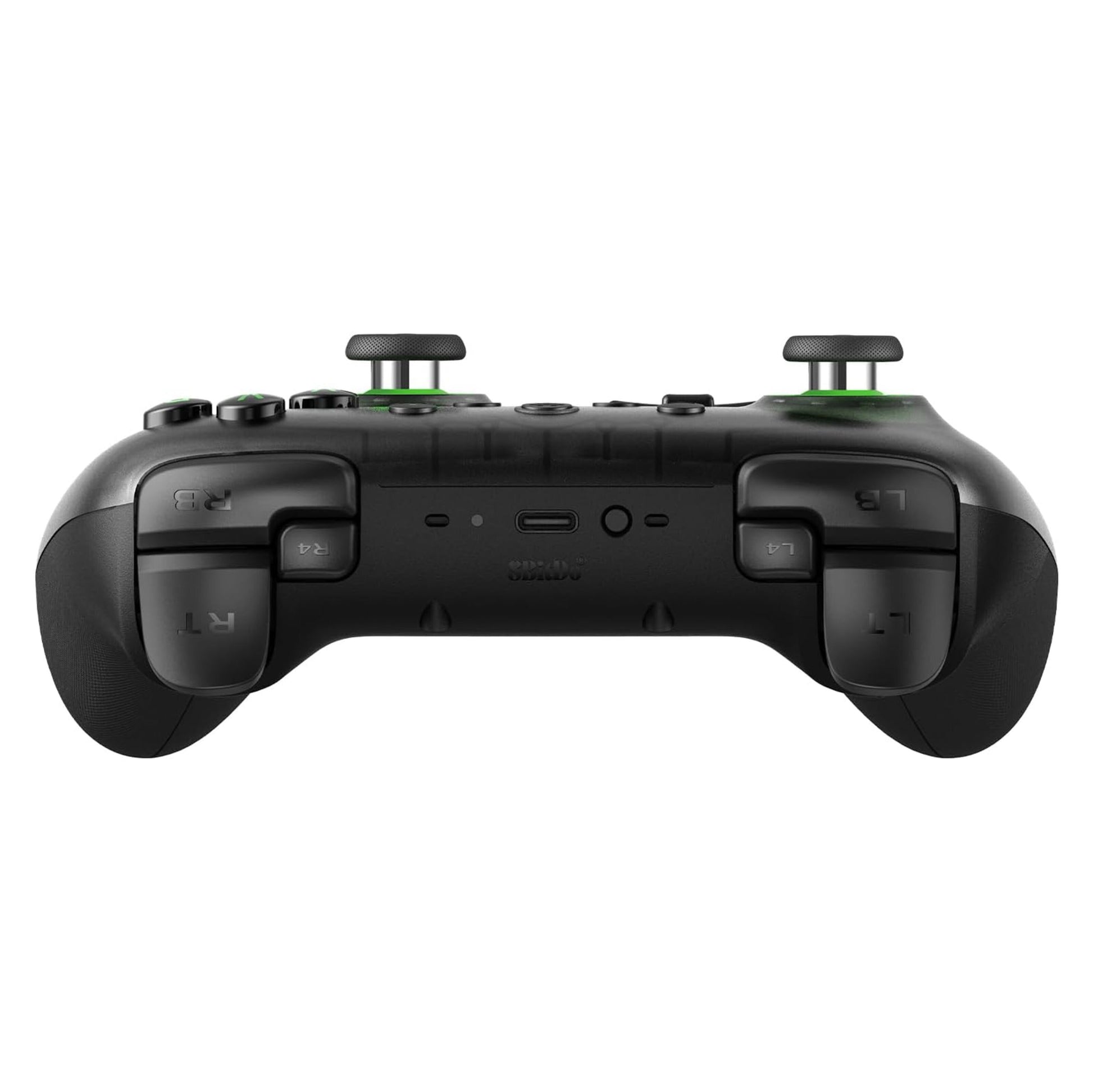 8Bitdo Ultimate 2C trådløs controller Transparent Sort med grønne detaljer, teksturerede greb, Hall Effect, USB-C-port.