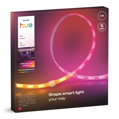 Philips Hue Flux LED lyskæde forlængelse 5 m, fleksibel strip med Chromasync, lyser pink, gul og orange, gradient effekt.