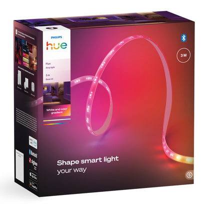 Philips Hue Flux LED-strip 3m RGBW lysliste til indendørs brug med Bluetooth og farvegradient, spiralform på emballage.
