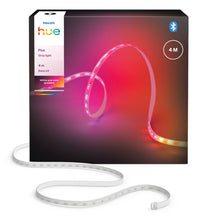 Philips Hue Flux LED-strip RGBW 4m synlig buet med lys og slukket sektion foran æske til indendørs brug.
