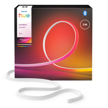 Philips Hue OmniGlow smart lysliste fuld farveskala rullet foran æske med modelnavn og Bluetooth-logo.