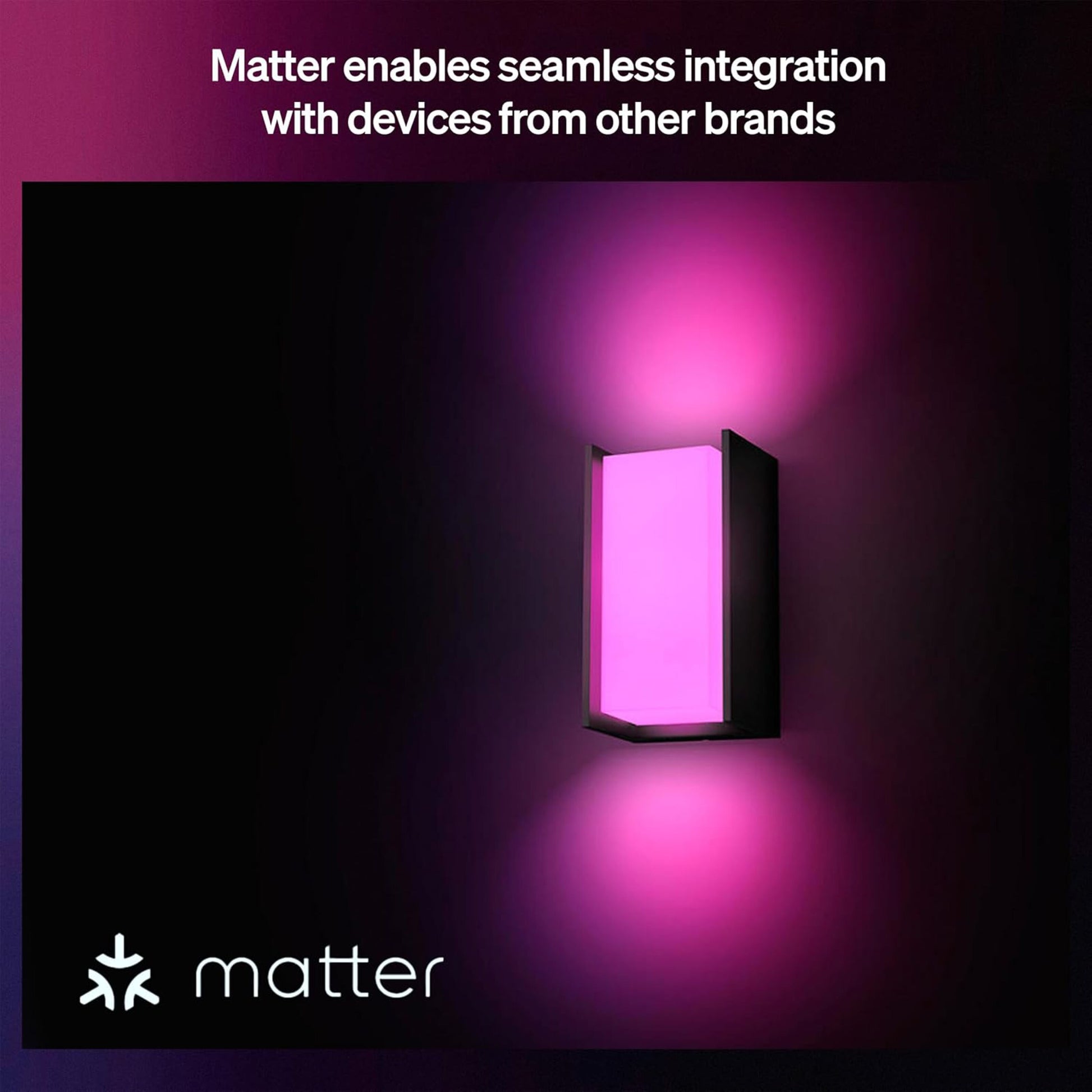 Philips Hue Turaco udendørs væglampe antracit, Matter-logo nederst, tekst om kompatibilitet med Matter.
