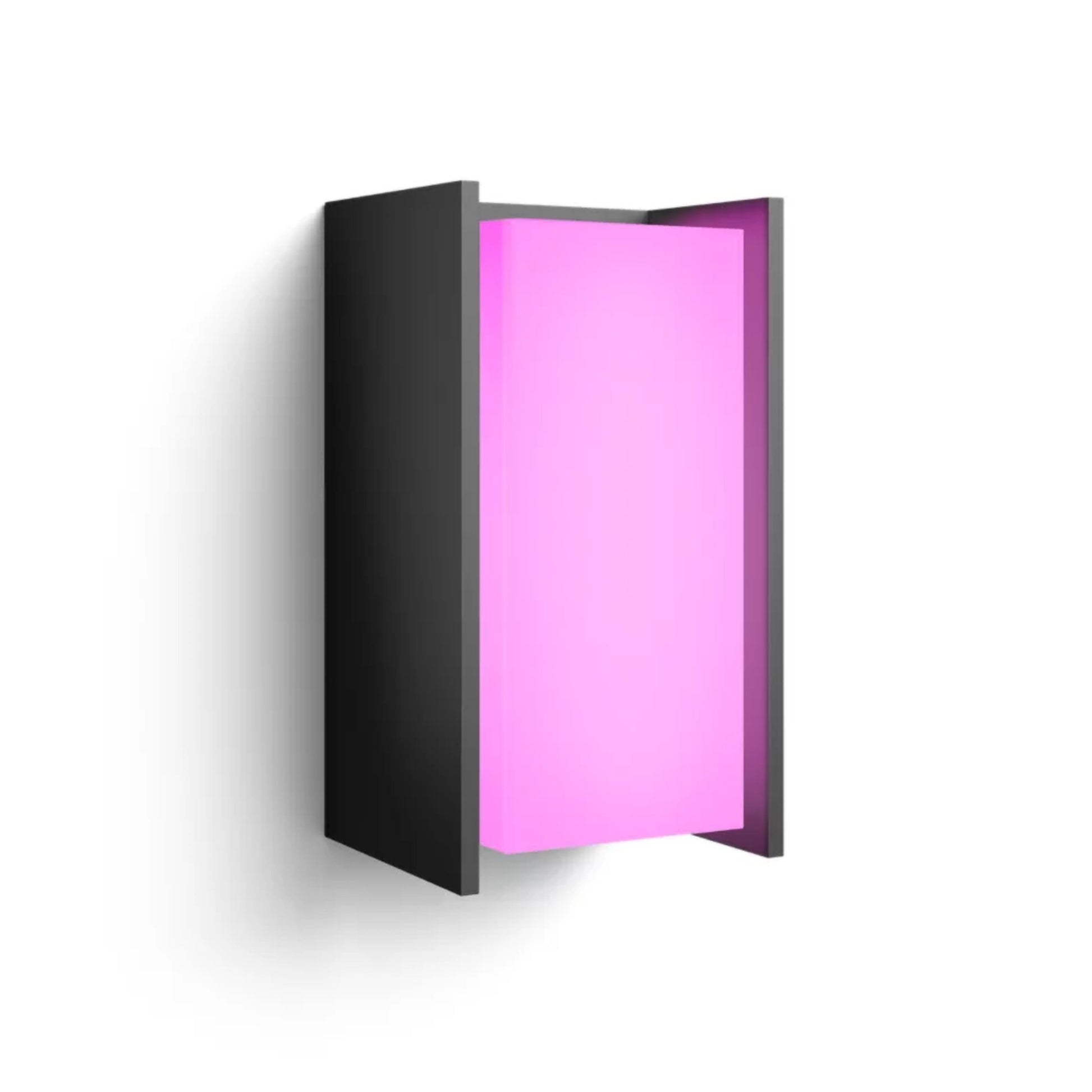 Philips Hue Turaco udendørs væglampe i antracit med rektangulært sort rammedesign og blødt lys.