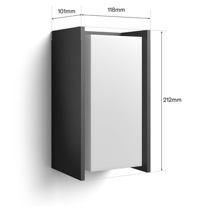 Philips Hue Turaco udendørs væglampe, antracit, rektangulær med hvid front og sorte sider, 101x118x212 mm.