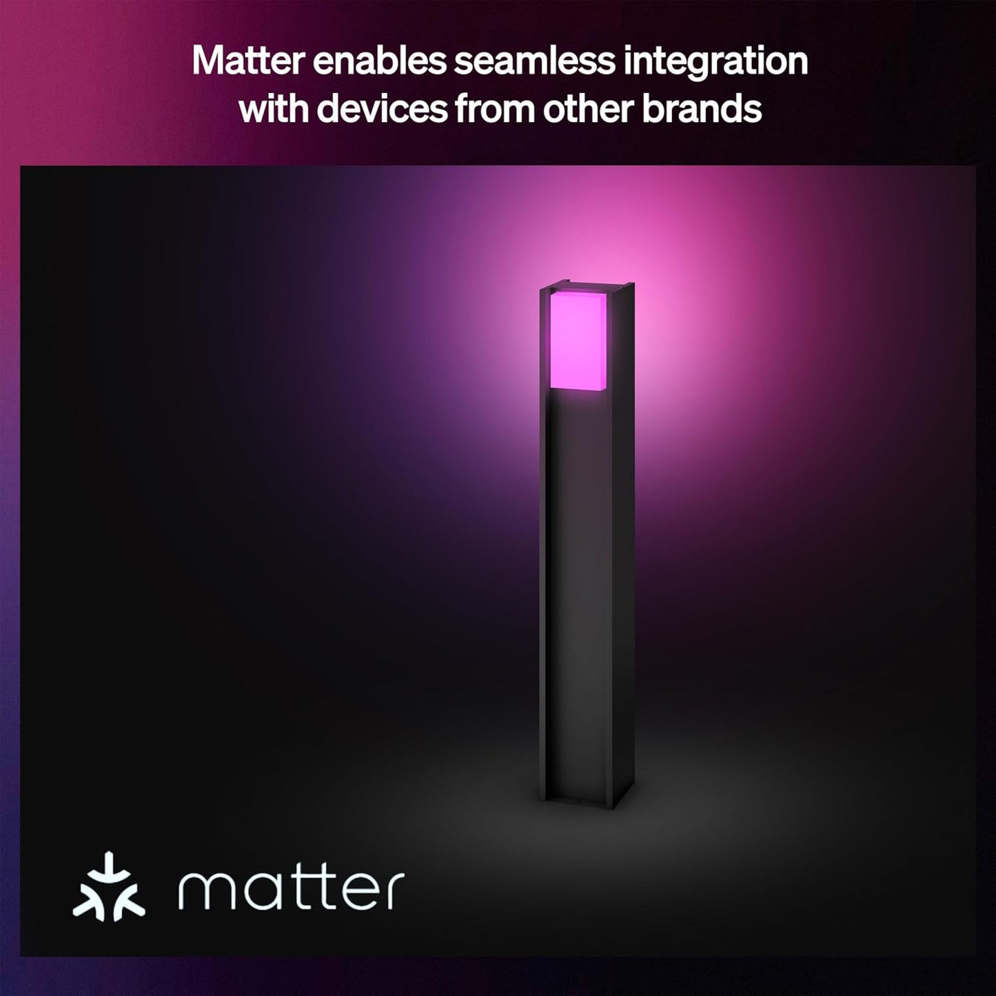 Philips Hue Turaco White and Color Ambiance udendørslampe antracit lyser lilla, Matter-logo synligt.