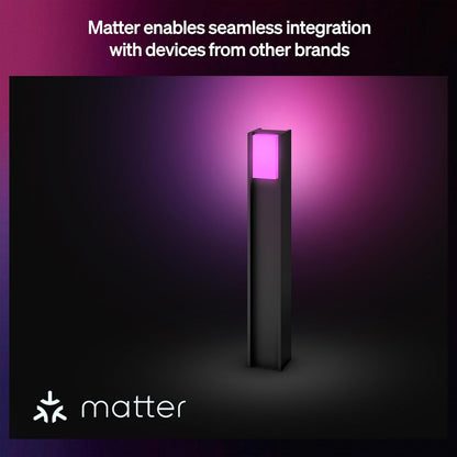 Philips Hue Turaco White and Color Ambiance udendørslampe antracit lyser lilla, Matter-logo synligt.