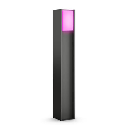 Philips Hue Turaco pære White and Color Ambiance antracit, sort rektangulær lampe lyser lilla øverst.