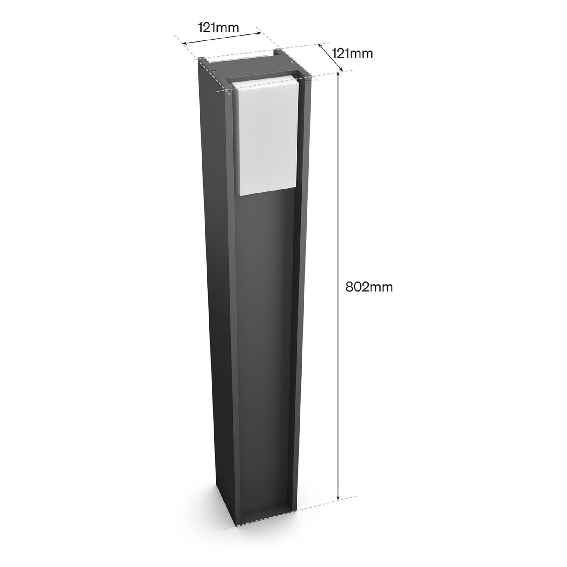 Philips Hue udendørs pullert, smart, antracit, rektangulær med matteret top, 802x121mm, til Turaco White  Color Ambiance.