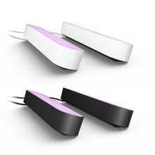 Philips Hue Play light bar 2-pak hvid, dæmpbart stemningslys med blød lilla glød, vinklet design, powerkabel.