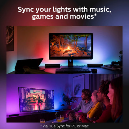 Philips Hue Play lysbar dæmpbart stemningslys 2-pak hvid synkroniserer med musik, spil og film.