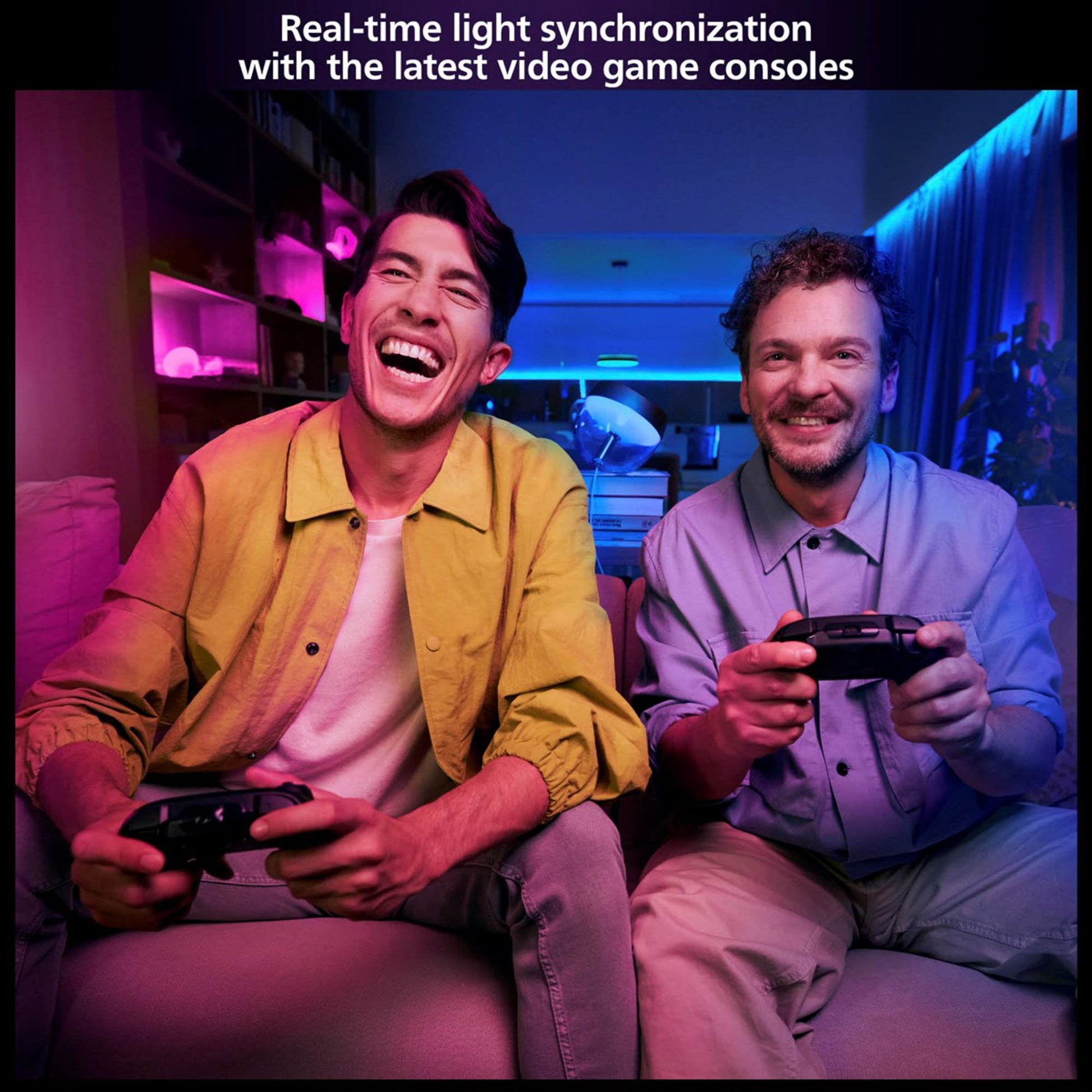 Philips Hue Play HDMI Sync Box 8K Gen 2, synkroniserer lys med spilkonsoller, tekst viser produktnavn.