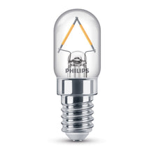 LED-filamentpære T20 E14 klar 135 lm med sølv E14-sokkel og gennemsigtigt glas, synlige filamenter.