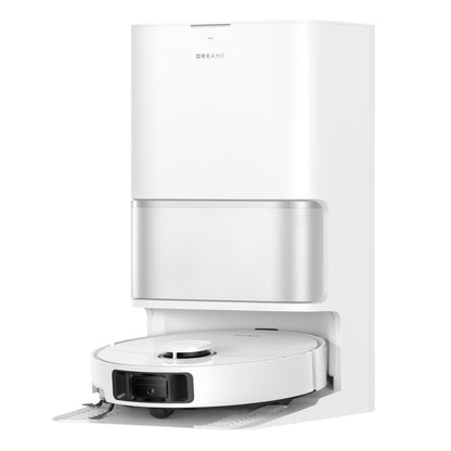 Dreame L10s Ultra Gen 3 robotstøvsuger hvid basestation med metalliske detaljer til støvsugning og gulvvask.