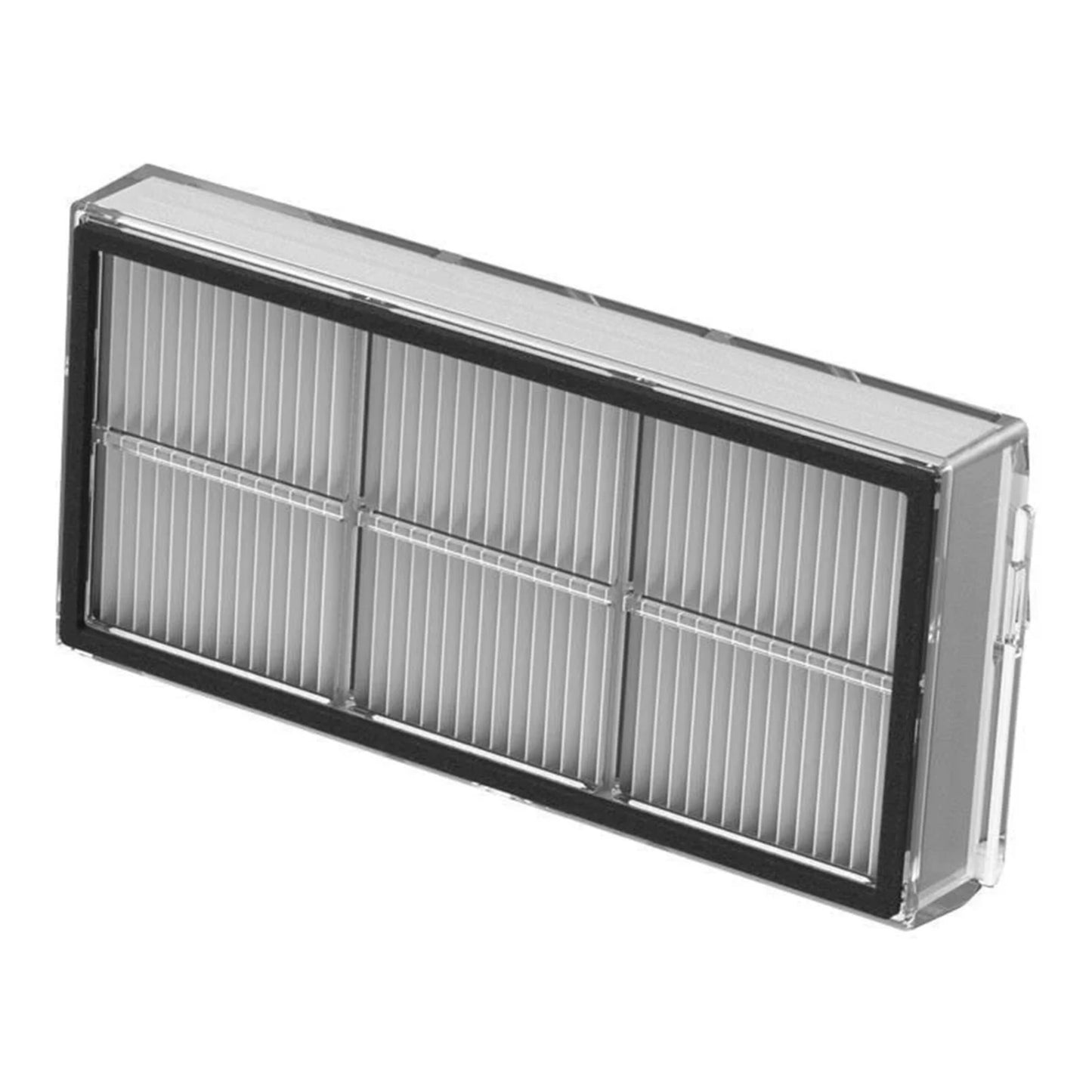 Dreame Ultra-serie robotstøvsuger filter 2-pak vaskbart hvidt filter med sort gummipakning og gennemsigtig ramme.