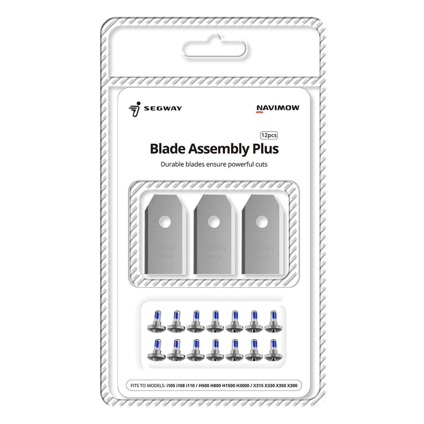 Segway Blade Assembly Plus reservklinger til Navimow robotplæneklipper 12-pack med skruer, kompatibel med flere modeller.