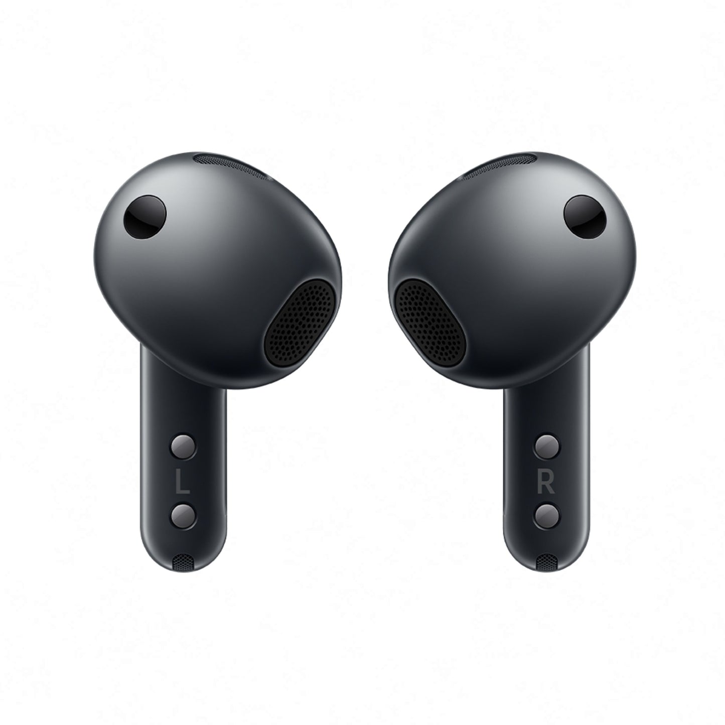 Samsung Galaxy Buds4 sorte trådløse høretelefoner med L- og R-mærker og aktiv støjreduktion vises.