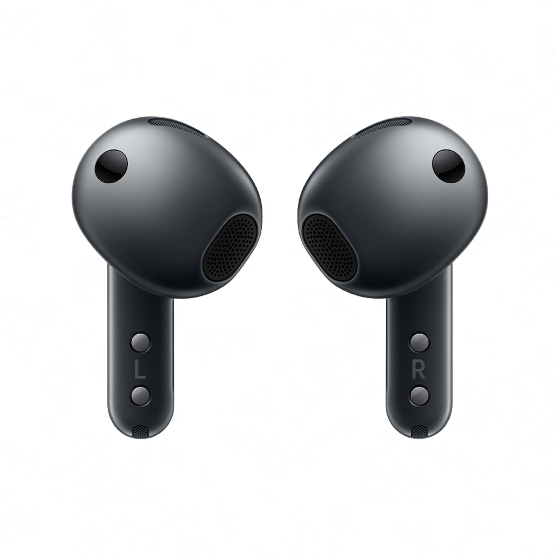 Samsung Galaxy Buds4 sorte trådløse høretelefoner med L- og R-mærker og aktiv støjreduktion vises.