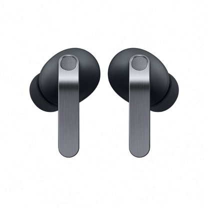 Samsung Galaxy Buds4 Pro sorte trådløse ørepropper med metalliske stænger, 24-bit Hi-Fi-lyd og aktiv støjreduktion.