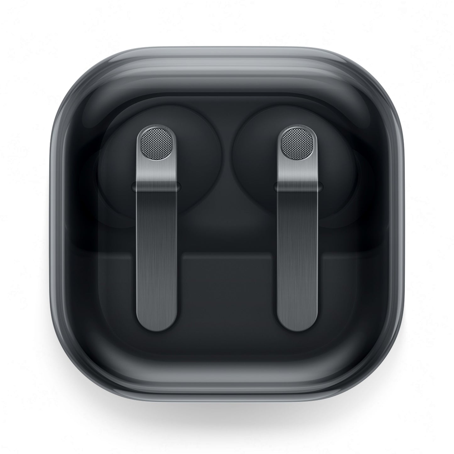 Samsung Galaxy Buds4 Pro sort, sort etui med to ørepropper, 24-bit Hi-Fi-lyd, aktiv støjreduktion, top-down vinkel.