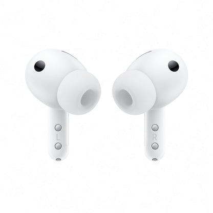 Samsung Galaxy Buds4 Pro trådløse in-ear høretelefoner hvid, silikone ørepropper, markeret L og R, aktiv støjreduktion.