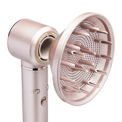 High-speed Multistyler 7-i-1 hårtørrer, rosa guld, BLDC-motor og diffuser-tilbehør.