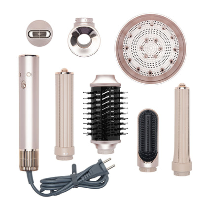 High-speed Multistyler 7-i-1 hårtørrer med 7 udskiftelige børster, tønder og diffuser i metalfinish, BLDC-motor, ledning.