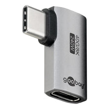 Sølv USB-C adapter 90° vinkel, mærket 40G 8K 240W, USB4-understøttelse, USB-C han til USB-C hun.